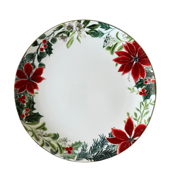 Grace Teaware Christmas Poinsettia Porcelain Cake Stand Holiday Holly New - Picture 2 of 12